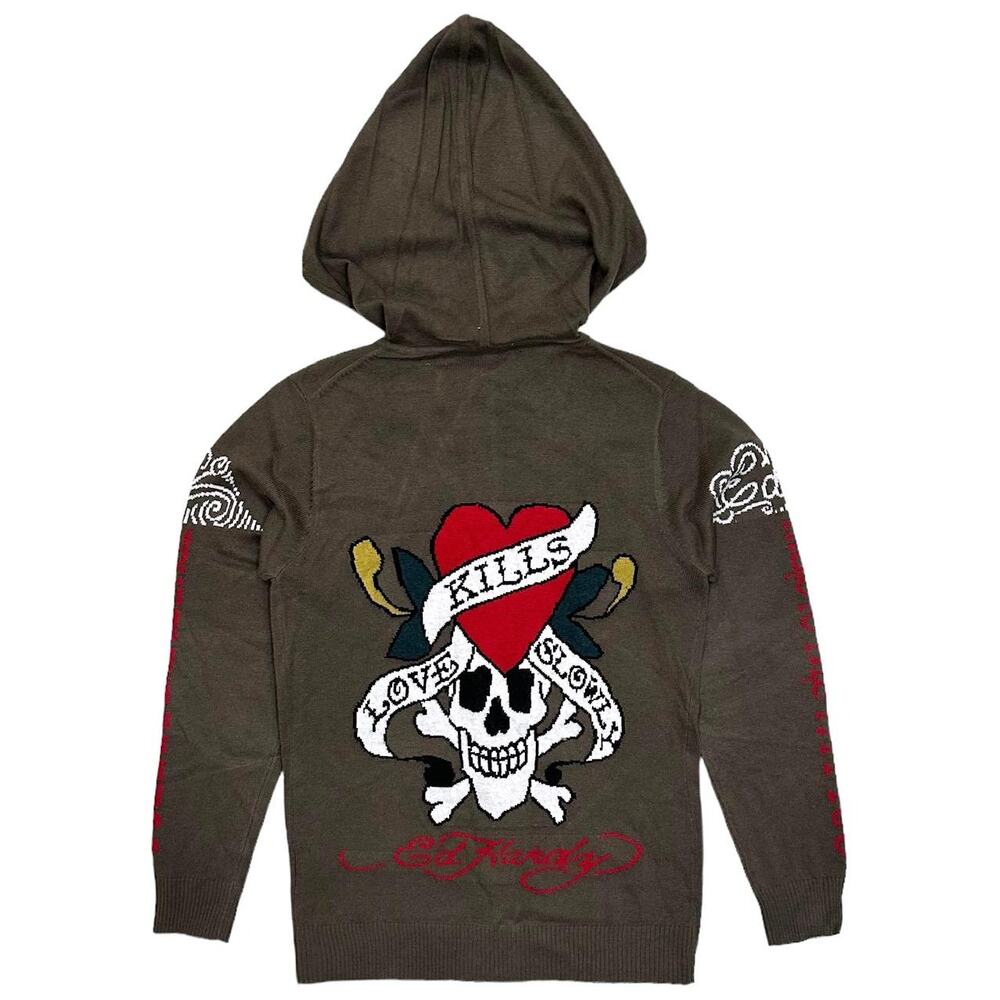 Ed Hardy by Christian Audigier Love Kills Slowly Wool Blend Zip Hoodie Sweater